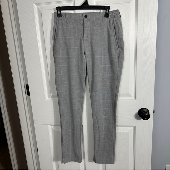 Zara size small gray/white windowpane pants, side slash pockets, elastic waist - Picture 1 of 8